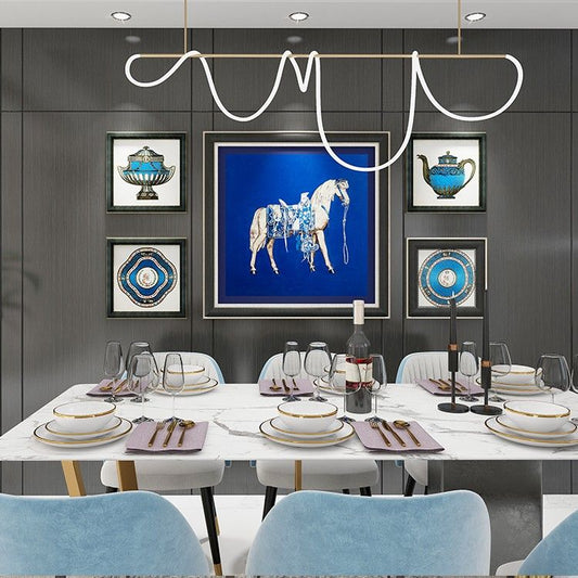 Commercial Suzhou Full Embroidery — framed, simulated silk, soft luster. Dual craftsmanship. Wholesale for decor firms, commercial use; home use too. Art decor for hotels, offices, residences.Hermès - Blue-海智集-