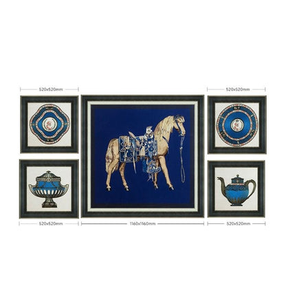 Commercial Suzhou Full Embroidery — framed, simulated silk, soft luster. Dual craftsmanship. Wholesale for decor firms, commercial use; home use too. Art decor for hotels, offices, residences.Hermès - Blue-海智集-
