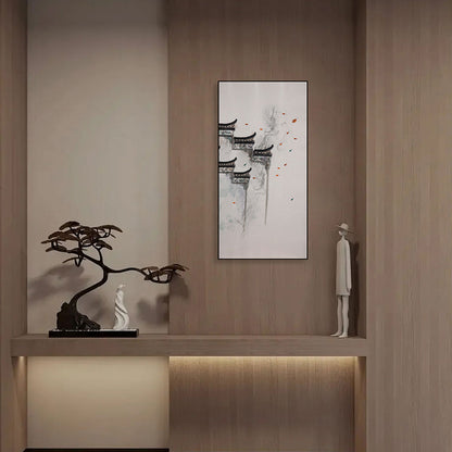 Commercial Suzhou Full Embroidery — framed, simulated silk, soft luster. Dual craftsmanship. Wholesale for decor firms, commercial use; home use too. Art decor for hotels, offices, residences.Ink - dyed-海智集-