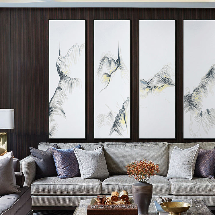Commercial Suzhou Full Embroidery — framed, simulated silk, soft luster. Dual craftsmanship. Wholesale for decor firms, commercial use; home use too. Art decor for hotels, offices, residences.Lofty and Steep Mountains-海智集-