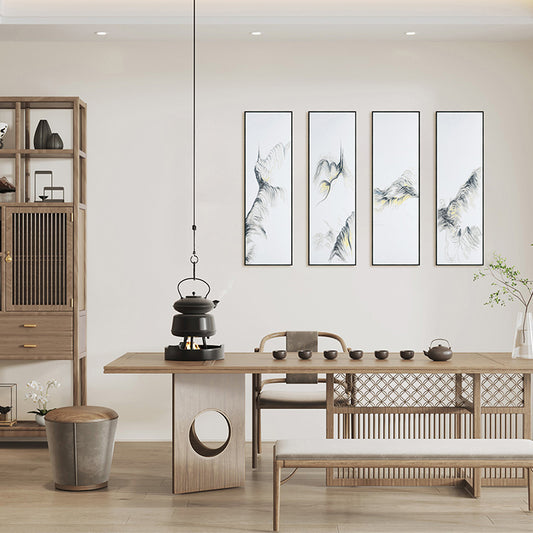 Commercial Suzhou Full Embroidery — framed, simulated silk, soft luster. Dual craftsmanship. Wholesale for decor firms, commercial use; home use too. Art decor for hotels, offices, residences.Lofty and Steep Mountains-海智集-