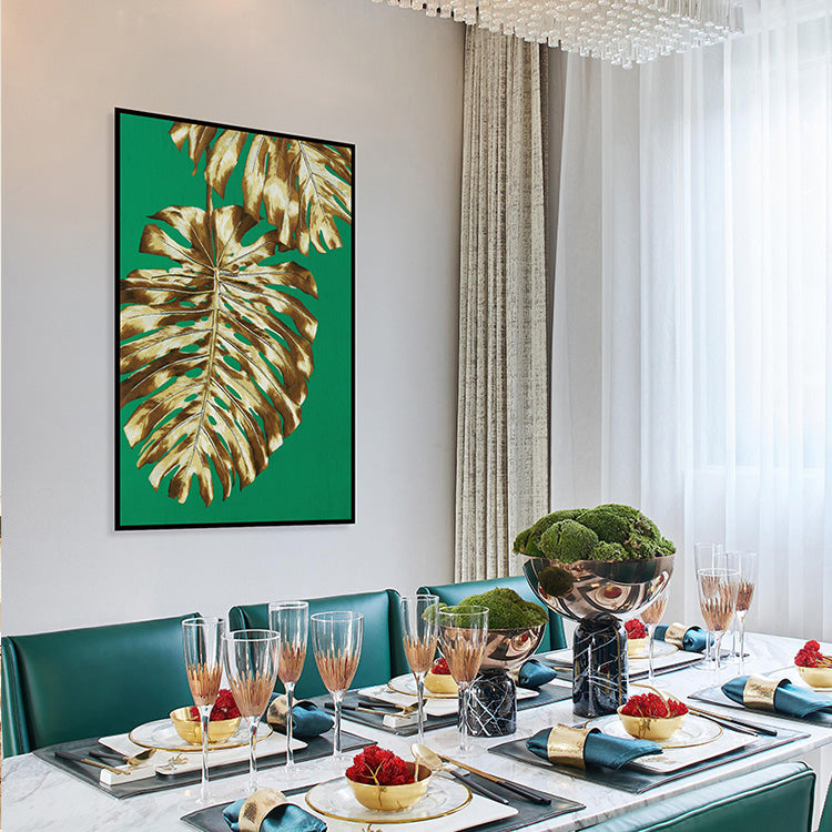 Commercial Suzhou Full Embroidery — framed, simulated silk, soft luster. Dual craftsmanship. Wholesale for decor firms, commercial use; home use too. Art decor for hotels, offices, residences.Monstera Leaf-海智集-