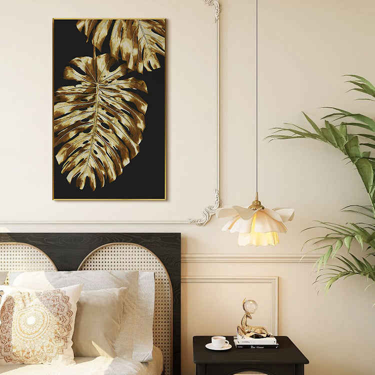 Commercial Suzhou Full Embroidery — framed, simulated silk, soft luster. Dual craftsmanship. Wholesale for decor firms, commercial use; home use too. Art decor for hotels, offices, residences.Monstera Leaf-海智集-