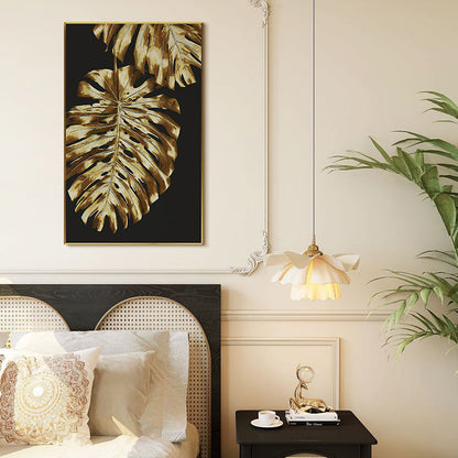 Commercial Suzhou Full Embroidery — framed, simulated silk, soft luster. Dual craftsmanship. Wholesale for decor firms, commercial use; home use too. Art decor for hotels, offices, residences.Monstera Leaf-海智集-