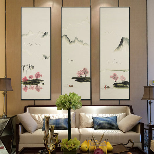 Commercial Suzhou Full Embroidery — framed, simulated silk, soft luster. Dual craftsmanship. Wholesale for decor firms, commercial use; home use too. Art decor for hotels, offices, residences.Peach Blossom Spring-海智集-