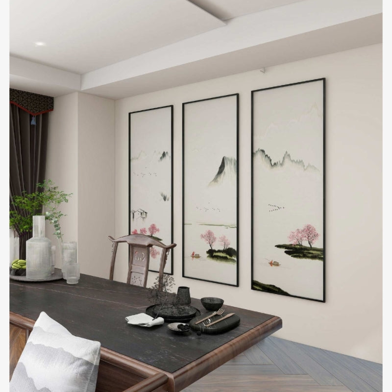 Commercial Suzhou Full Embroidery — framed, simulated silk, soft luster. Dual craftsmanship. Wholesale for decor firms, commercial use; home use too. Art decor for hotels, offices, residences.Peach Blossom Spring-海智集-