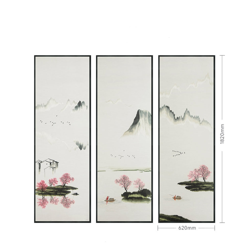 Commercial Suzhou Full Embroidery — framed, simulated silk, soft luster. Dual craftsmanship. Wholesale for decor firms, commercial use; home use too. Art decor for hotels, offices, residences.Peach Blossom Spring-海智集-