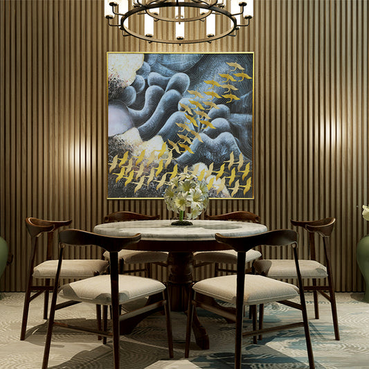 Commercial Suzhou Full Embroidery — framed, simulated silk, soft luster. Dual craftsmanship. Wholesale for decor firms, commercial use; home use too. Art decor for hotels, offices, residences.Picture of a Hundred Cranes-海智集-