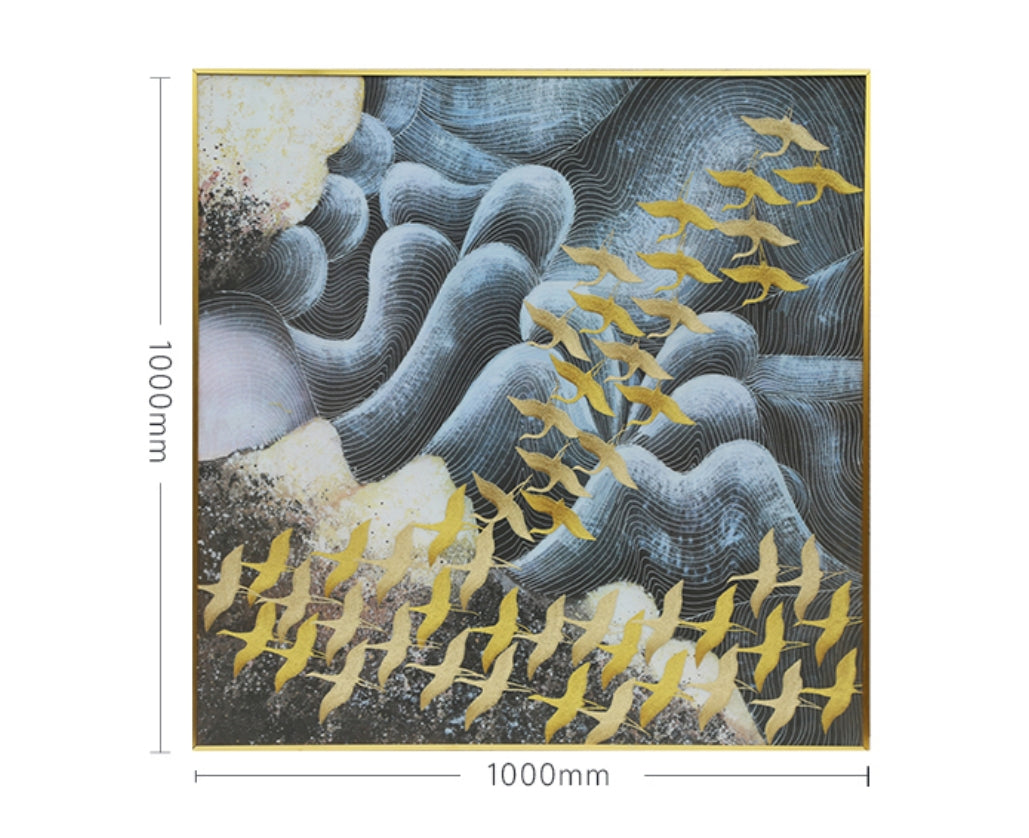 Commercial Suzhou Full Embroidery — framed, simulated silk, soft luster. Dual craftsmanship. Wholesale for decor firms, commercial use; home use too. Art decor for hotels, offices, residences.Picture of a Hundred Cranes-海智集-