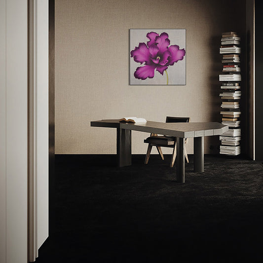 Commercial Suzhou Full Embroidery — framed, simulated silk, soft luster. Dual craftsmanship. Wholesale for decor firms, commercial use; home use too. Art decor for hotels, offices, residences.Purple Rhyme Series - First Bloom-海智集-