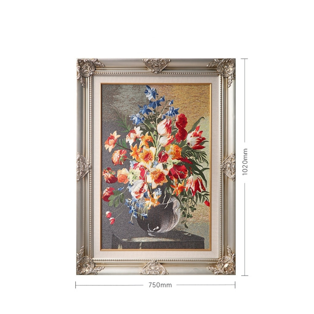 Commercial Suzhou Full Embroidery — framed, simulated silk, soft luster. Dual craftsmanship. Wholesale for decor firms, commercial use; home use too. Art decor for hotels, offices, residences.Prosperity Everywhere-海智集-