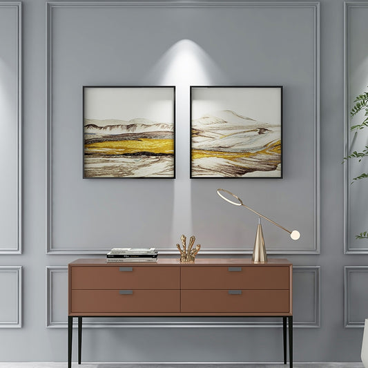 Commercial Suzhou Full Embroidery — framed, simulated silk, soft luster. Dual craftsmanship. Wholesale for decor firms, commercial use; home use too. Art decor for hotels, offices, residences.Rolling Mountains2-海智集-