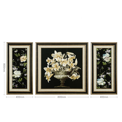 Commercial Suzhou Full Embroidery — framed, simulated silk, soft luster. Dual craftsmanship. Wholesale for decor firms, commercial use; home use too. Art decor for hotels, offices, residences.Three - piece Lotus Series-海智集-