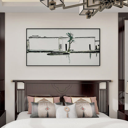 Commercial Suzhou Full Embroidery — framed, simulated silk, soft luster. Dual craftsmanship. Wholesale for decor firms, commercial use; home use too. Art decor for hotels, offices, residences.Two Swallows-海智集-