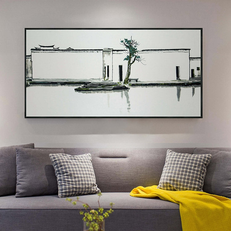 Commercial Suzhou Full Embroidery — framed, simulated silk, soft luster. Dual craftsmanship. Wholesale for decor firms, commercial use; home use too. Art decor for hotels, offices, residences.Two Swallows-海智集-