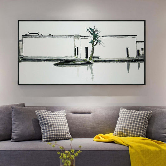 Commercial Suzhou Full Embroidery — framed, simulated silk, soft luster. Dual craftsmanship. Wholesale for decor firms, commercial use; home use too. Art decor for hotels, offices, residences.Two Swallows-海智集-