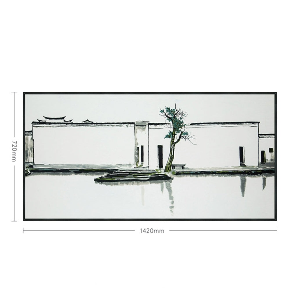 Commercial Suzhou Full Embroidery — framed, simulated silk, soft luster. Dual craftsmanship. Wholesale for decor firms, commercial use; home use too. Art decor for hotels, offices, residences.Two Swallows-海智集-