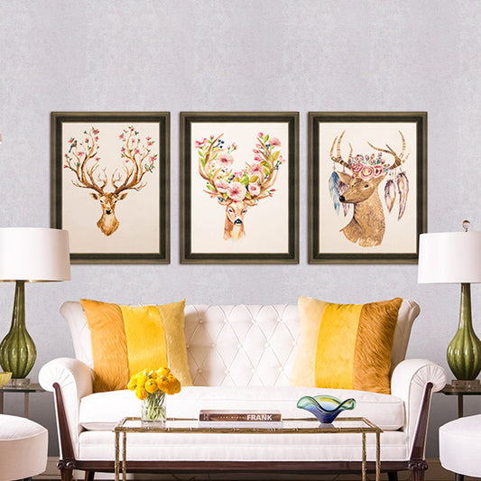 Commercial Suzhou Full Embroidery — framed, simulated silk, soft luster. Dual craftsmanship. Wholesale for decor firms, commercial use; home use too. Art decor for hotels, offices, residences.Flowers and Deer-海智集-