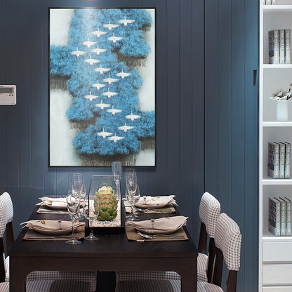 Commercial Suzhou Full Embroidery — framed, simulated silk, soft luster. Dual craftsmanship. Wholesale for decor firms, commercial use; home use too. Art decor for hotels, offices, residences.soar to great heights2-海智集-