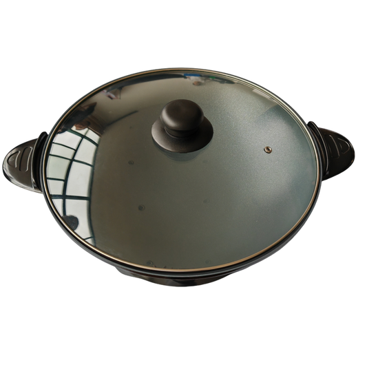 Popular 5L Round Non-Stick Electric Wok with Self-Control Thermostat Aluminum Glass Lid Multifunction for Household Hotel Use-海智集-