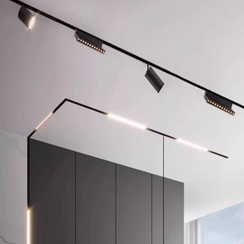 Ultra-thin Surface-mounted Magnetic Track Light - Black/White, Ceiling-free Mainless Living Room Flood Light with Magnetic Grille-海智集-