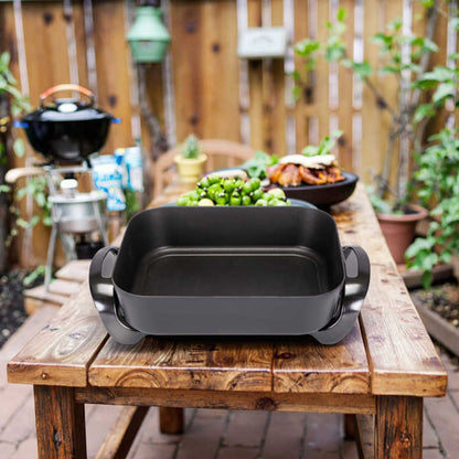 1500W Electric Square Frying Pan Non-Stick Die-Cast Aluminum Cooking Surface Temperature Adjustable Mechanical Tempered Glass-海智集-