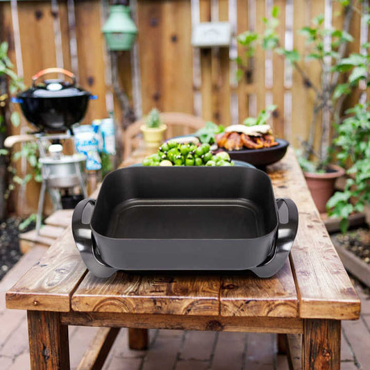 1500W Electric Square Frying Pan Non-Stick Die-Cast Aluminum Cooking Surface Temperature Adjustable Mechanical Tempered Glass-海智集-