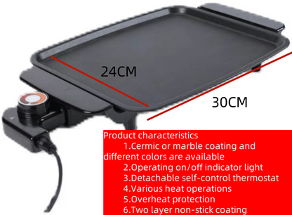 30x24cm Small Indoor Plate Mini Chicken Meat Steak Barbecue Pan Bbq Raclette Griddles Electric Grill Black Aluminum-海智集-