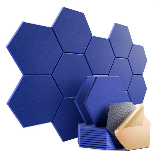 12 Sheets Peel Stick Acoustic Panels Noise Absorbing Hexagon Foam Soundproof Wall Tiles Flame Resistant for Home Theater-海智集-
