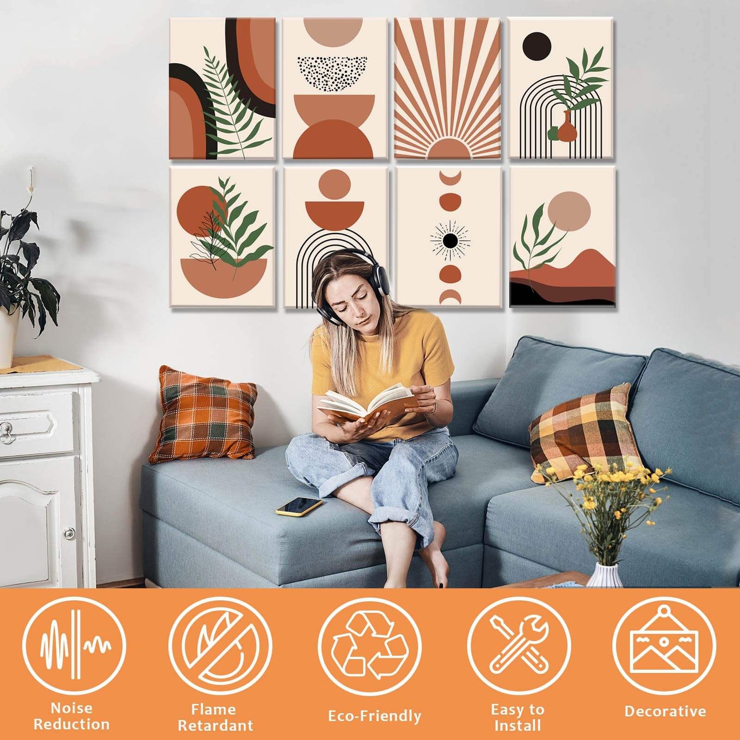 Decorative Room Noise Dampening Canceling Reducing Blocker Art Acoustic Panels Tiles for Walls-海智集-