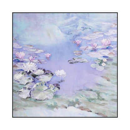 High Quality Embroidery Craft Water Lily Pattern Living Room Decoration Wall Paintings Custom Modern Home Wall Art-海智集-