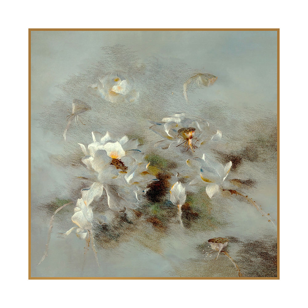 High Quality Embroidery Craft Water Lily Living Room Decoration Wall Paintings Custom Luxurious Home Wall Hanging Art Painting-海智集-