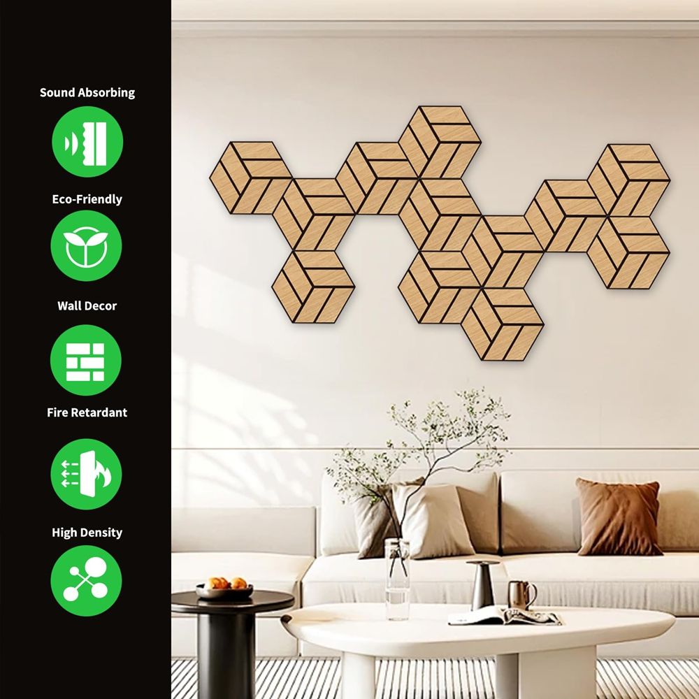 The newly designed hexagonal acoustic wood Mdf slat hotel wall panels for sound insulation decoration-海智集-