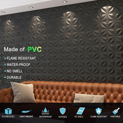 Premium Self Adhesive 3D PVC Wall Panel Black Modern for Commercial Space Decoration-海智集-