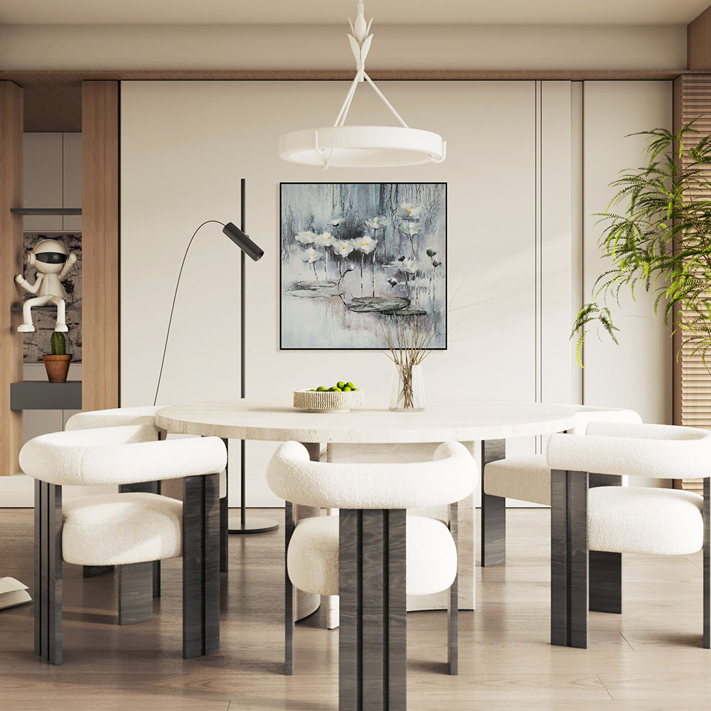 High Quality Embroidery Craft Water Lily Pattern Living Room Decoration Wall Paintings Custom Modern Home Wall Art Painting-海智集-