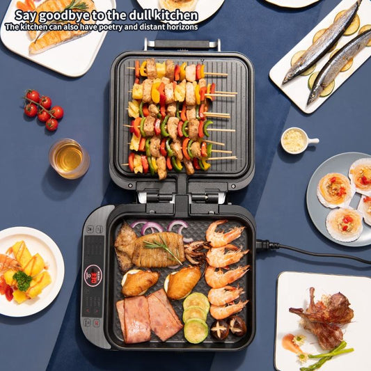 Household electric BBQ grill baking pan multifunctional pancake deepen double-sided heating frying pancake pan-海智集-
