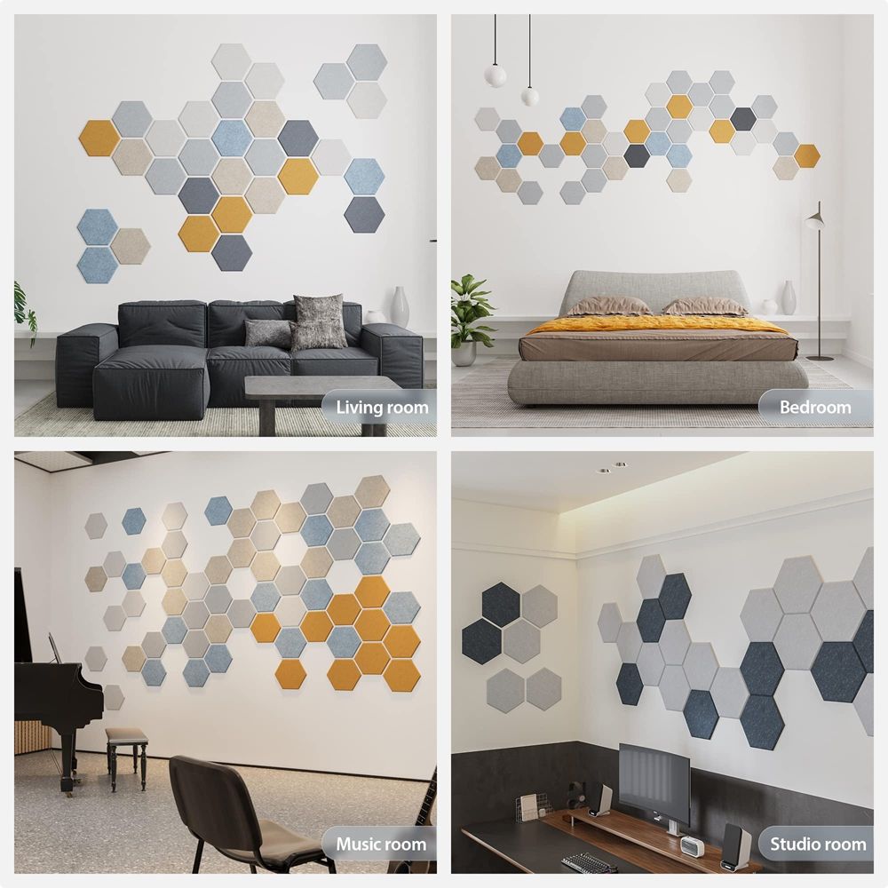 Flame-retardant soundproof foam board 12pcs hexagonal self-adhesive sound-absorbing high-density board, suitable for anechoic Spaces-海智集-