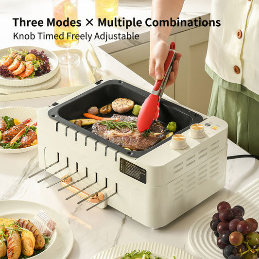 3 In 1 Electric BBQ Grill Machine Household Automatic Rotating Skewers Machine Indoor Smokeless Barbecue Grill Oven-海智集-