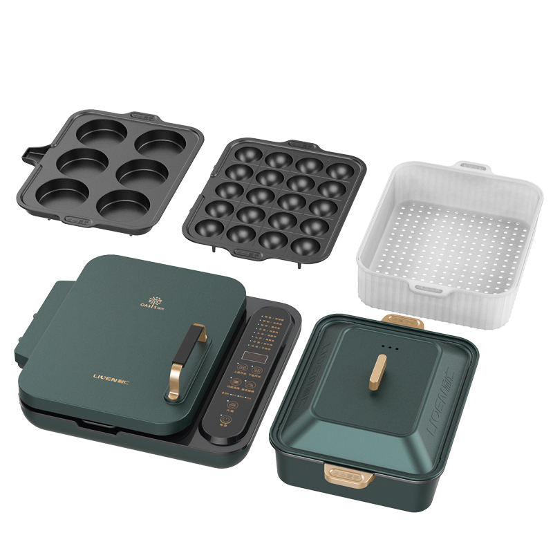 Electric Grill 2100W Multifunction Portable Home Foldable Non-Stick Split Pot Smokeless Barbecue Pan electric griddle pan-海智集-