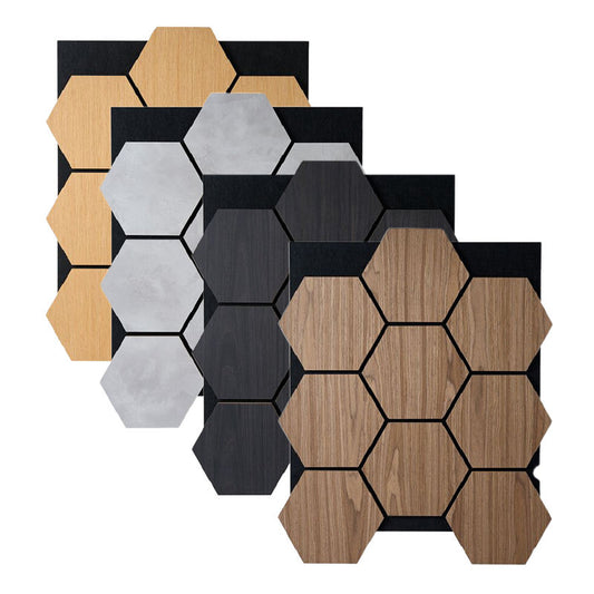 Eco Friendly Acoustic Wood Panels Noise Reduction Hexagon Design Wall Ceiling for Office Living Room and Conference Room-海智集-