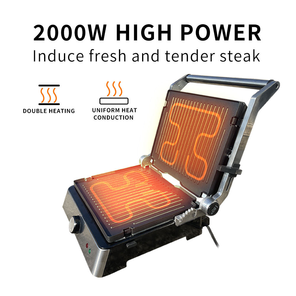 2000 W high power Electric Contact Grill Panini Press Smokeless Steak Machine Sandwich maker Non-stick BBQ Electric Grill-海智集-