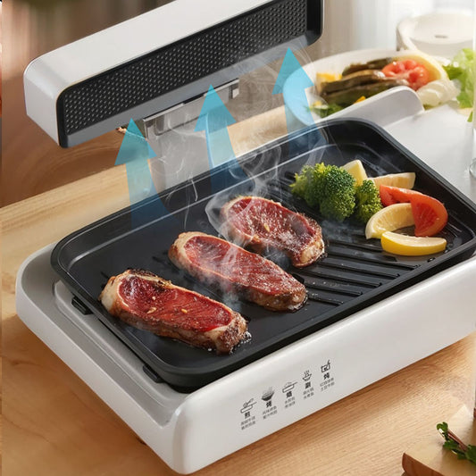 Smokeless barbecue grill Square Stainless Steel Upper with three pots Smoke Exhaust Smokeless Barbecue Grill-海智集-