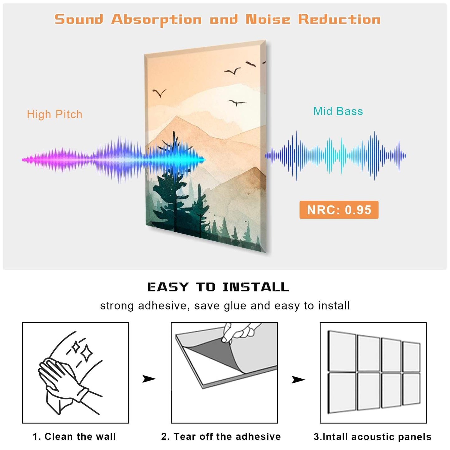 Professional Self Adhesive Wall Panels 16x12 Inches Art Acoustic Panel for Home-海智集-