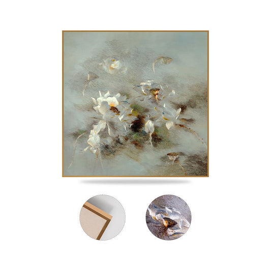 High Quality Embroidery Craft Water Lily Living Room Decoration Wall Paintings Custom Luxurious Home Wall Hanging Art Painting-海智集-