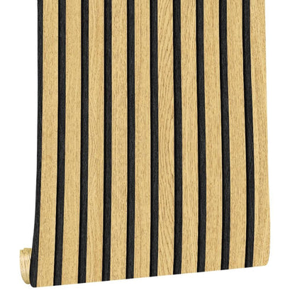 Factory Price Faux Wood Slat Wallpaper Grating Stripe for Office Decor-海智集-