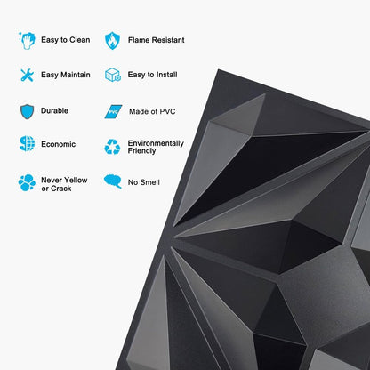 Premium Self Adhesive 3D PVC Wall Panel Black Modern for Commercial Space Decoration-海智集-