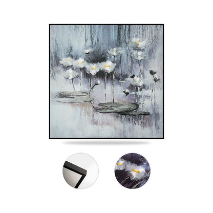 High Quality Embroidery Craft Water Lily Pattern Living Room Decoration Wall Paintings Custom Modern Home Wall Art Painting-海智集-