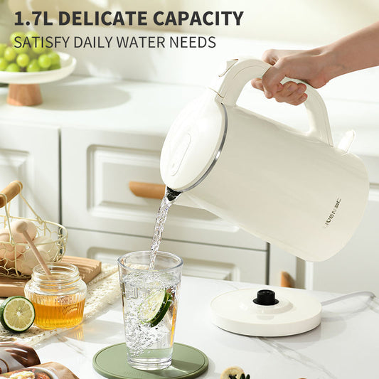 Electric kettle double layer outside plastic inside stainless steel 1.7 Liter seamless inner tank 360 degree rotational base-海智集-