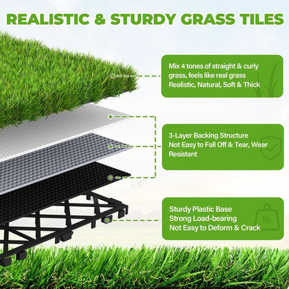 Easy Install Wear Resistant Artificial Grass Tiles for Commercial Residential Use-海智集-