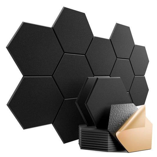 12 Pack Self Adhesive Soundproof Foam Panels High Density Hexagon Design Noise Absorbing Flame Resistant Acoustic Panels-海智集-